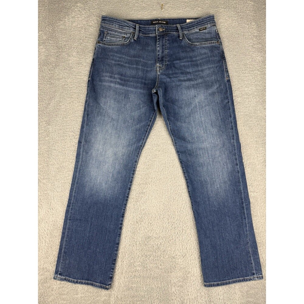 Mavi Matt Jeans Mens 34x30 Relaxed Straight Leg Stretch Blue Wash Denim